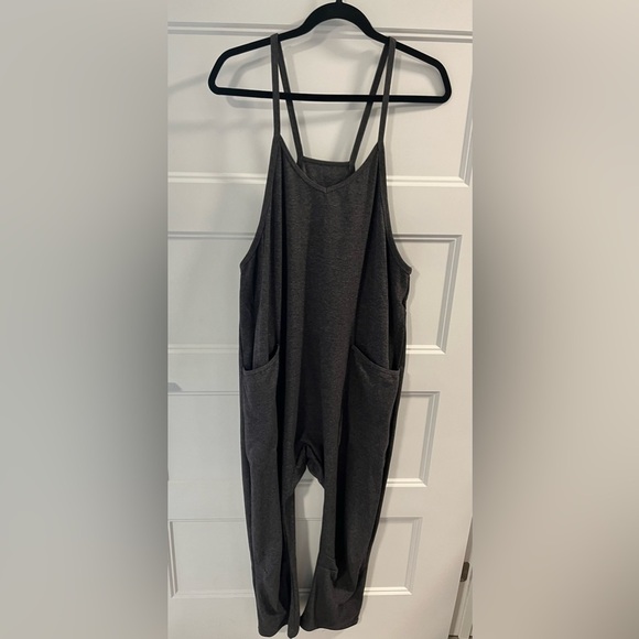 Dark Gray Cotton Blend Jumpsuit - Picture 4 of 4